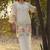 cream embroidered  cotton round neck kurti & trousers