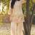 peach embroidered  cotton round neck kurti & trousers