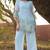 mint embroidered  cotton round neck kurti & trousers