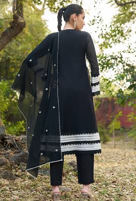 black embroidered  cotton v-neck anarkali set 4