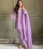 Women's Gorgeous Embroidery Work Crunchy Silk Fabric Straight Kurta Patiala and Dupatta Set