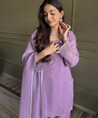 Women's Gorgeous Embroidery Work Crunchy Silk Fabric Straight Kurta Patiala and Dupatta Set 2