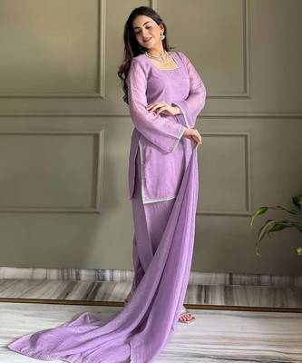 Women's Gorgeous Embroidery Work Crunchy Silk Fabric Straight Kurta Patiala and Dupatta Set 5