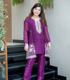 Women's Gorgeous Embroidery Work Chinon Silk Fabric Straight Kurta Pant with Koti Set