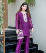 Women's Gorgeous Embroidery Work Chinon Silk Fabric Straight Kurta Pant with Koti Set