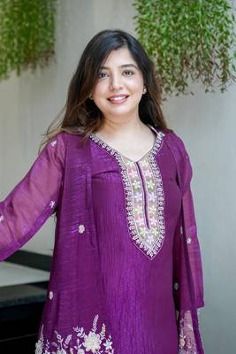 Women's Gorgeous Embroidery Work Chinon Silk Fabric Straight Kurta Pant with Koti Set 2