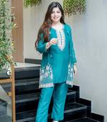 Women's Gorgeous Embroidery Work Chinon Silk Fabric Straight Kurta Pant with Koti Set