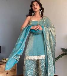 Women's Gorgeous Embroidery Work Fendy silk Fabric Straight Kurta Palazzo and Dupatta Set