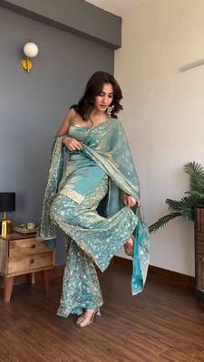 Women's Gorgeous Embroidery Work Fendy silk Fabric Straight Kurta Palazzo and Dupatta Set 2