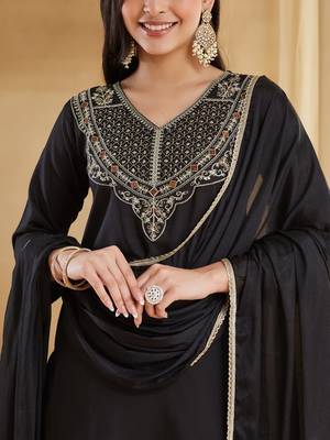 Women's Gorgeous Embroidery Work Rayon Slub Fabric Straight Kurta Pant and Dupatta Set 2