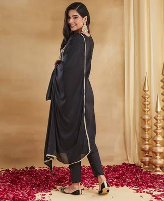 Women's Gorgeous Embroidery Work Rayon Slub Fabric Straight Kurta Pant and Dupatta Set 4