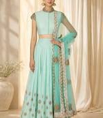 Sky Blue Silk Blend Embroidered Crop Top Lehengas