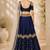 Navy Blue Silk Blend Embroidered Crop Top Lehengas