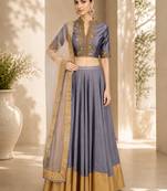 Grey Silk Blend Embroidered Crop Top Lehengas