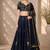 Navy Blue Silk Blend Embroidered Crop Top Lehengas