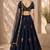 Navy Blue Silk Blend Embroidered Crop Top Lehengas