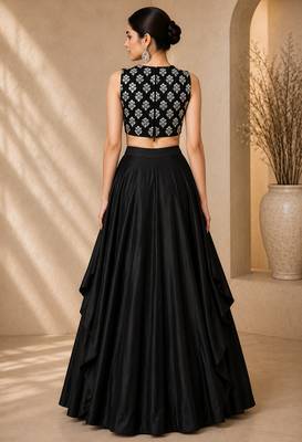 Black Silk Blend Embroidered Crop Top Lehengas 2