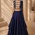 Navy Blue Silk Blend Embroidered Crop Top Lehengas