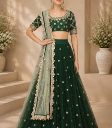 Green Net Embroidered Crop Top Lehengas