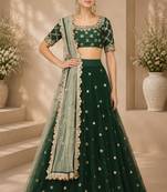 Green Net Embroidered Crop Top Lehengas
