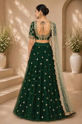 Green Net Embroidered Crop Top Lehengas 2