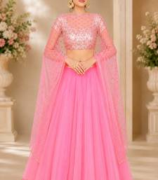 Pink Net Embroidered Crop Top Lehengas