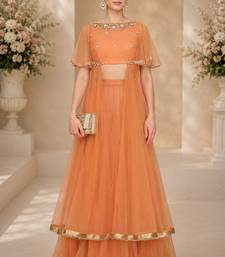 Orange Net Embroidered Crop Top Lehengas