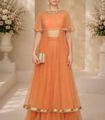 Orange Net Embroidered Crop Top Lehengas