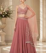 Onion Pink Crepe Embroidered Crop Top Lehengas
