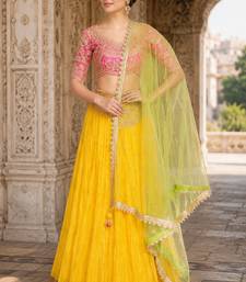 Yellow Georgette Embroidered Crop Top Lehengas