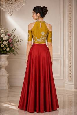 Maroon Silk Blend Embroidered Crop Top Lehengas 2