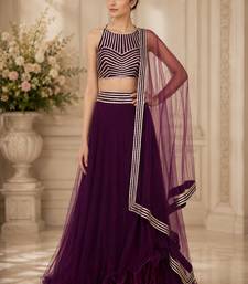 Purple Net Plain Crop Top Lehengas