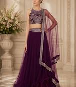 Purple Net Plain Crop Top Lehengas
