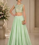 Light Green Silk Blend Embroidered Crop Top Lehengas