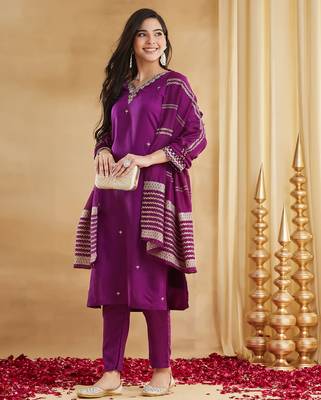Women's Gorgeous Embroidery Work Viscose Rayon Fabric Straight Kurta Pant and Dupatta Set 3