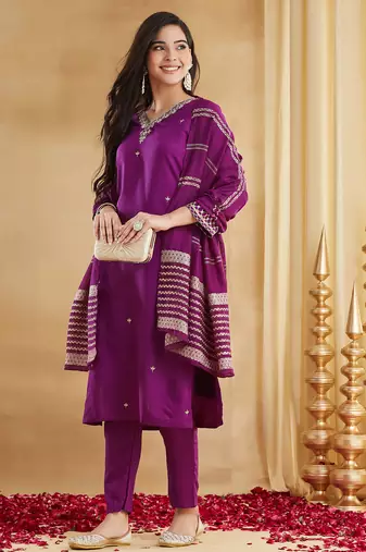 Women's Gorgeous Embroidery Work Viscose Rayon Fabric Straight Kurta Pant and Dupatta Set