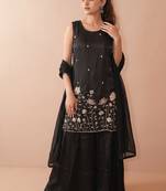 Women's Beautiful Embroidery Work French Crepe Fabric Straight Kurta Sharara and Dupatta Set