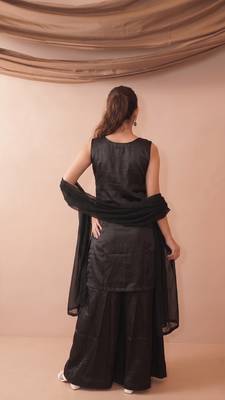 Women's Beautiful Embroidery Work French Crepe Fabric Straight Kurta Sharara and Dupatta Set 3