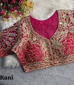 Rani pink 3d peacock real mirror work italian silk blend blouse