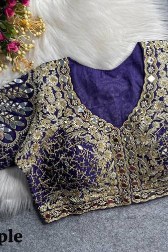 Purple 3d peacock real mirror work italian silk blend blouse