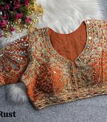 Rust 3d peacock real mirror work italian silk blend blouse
