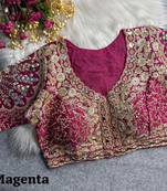 Magenta 3d peacock real mirror work italian silk blend blouse