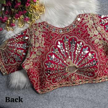 Magenta 3d peacock real mirror work italian silk blend blouse 2