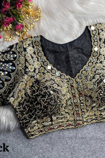 Black 3d peacock real mirror work italian silk blend blouse