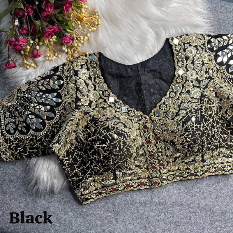 Black 3d peacock real mirror work italian silk blend blouse