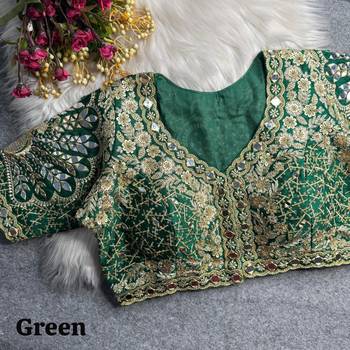 Green 3d peacock real mirror work italian silk blend blouse 1