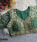 Green 3d peacock real mirror work italian silk blend blouse