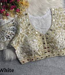 White 3d peacock real mirror work italian silk blend blouse