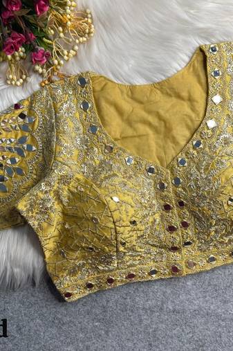 Gold 3d peacock real mirror work italian silk blend blouse