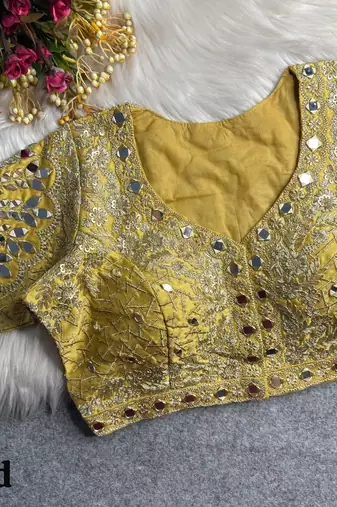Gold 3d peacock real mirror work italian silk blend blouse